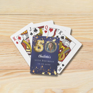 50-års födelsedags navy blå guld stjärnor foto casinokort