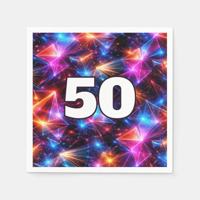 50-års födelsedags Neon Polygon Abstrakt  Pappersservett (Framsidan)