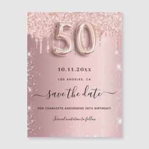 50-års födelsedags rosaglitter rädda datum magnet
