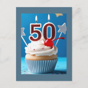 50-års födelsedags upplyst ljus Cupcake Vykort