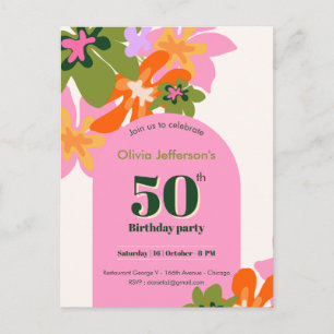 50-års födelsedagsblommig färgrik elegant feminin vykort