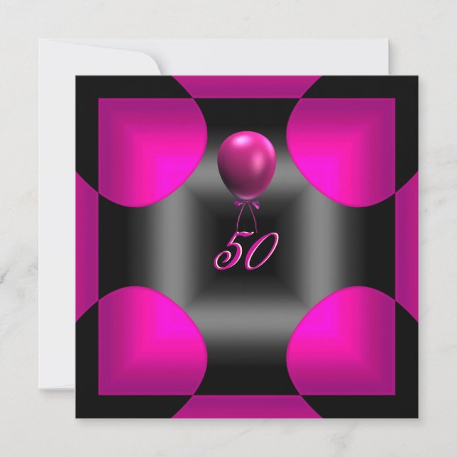50-års födelsedagsfest Abstrakt Rosa 3 Ballong Inbjudningar (Framsida)