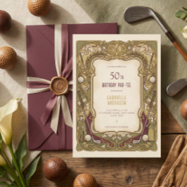 50-års födelsedagsfest Art Nouveau Elegant Burgund Inbjudningar