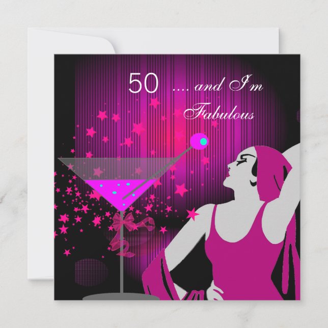 50-års Födelsedagsfest Fantastisk 50 Diva Rosa Vit Inbjudningar (Framsida)