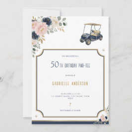 50-års Födelsedagsfest Golf Marinblå Guld Blommig Inbjudningar