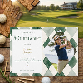 50-års födelsedagsfest Vattenfärg Argyle Golfgrönt Inbjudningar