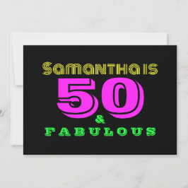 50-års födelsedagsfirande Neon 50 och fantastisk Inbjudningar