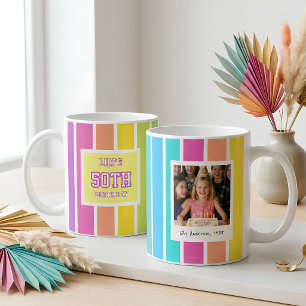 50-års födelsedagsfoto flerfärgsrand kaffemugg