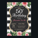 50-års födelsedagsinbjudan för kvinnor. Blommig gu Inbjudningar<br><div class="desc">50-års födelsedagsinbjudan för kvinnor. Svart och guld födelsedagsfest inbjudan. Guld glitter. Rosa akvarell blommig blomma. Svart och vita ränder. Kritbräda. Uskrivbar digital. För ytterligare anpassning,  klicka på "Anpassa"-knappen och använd vårt designverktyg för att ändra denna mall.</div>