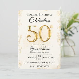 50-års födelsedagsinbjudan i guld inbjudningar