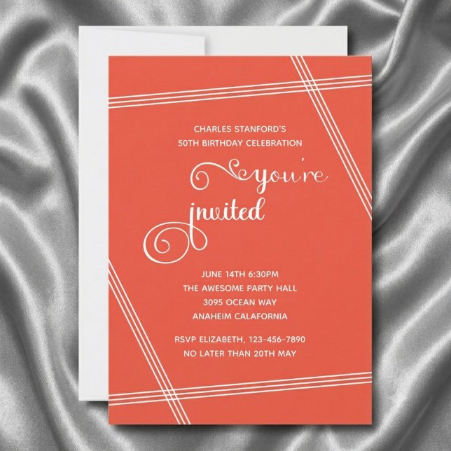 50-års Födelsedagsinbjudan i Modern Enkel Elegans (50th birthday invitation on silver silk cloth)