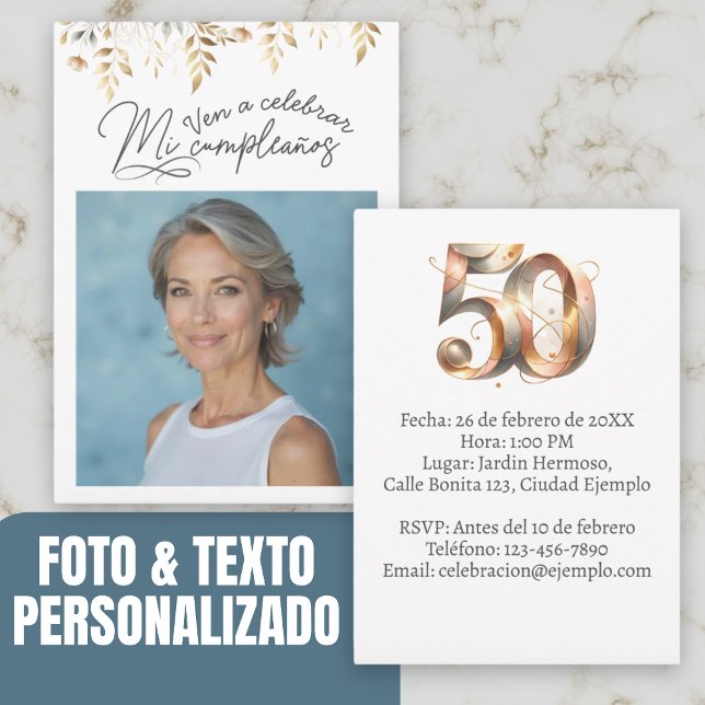50-års födelsedagsinbjudan med foto inbjudningar (Invitación de cumpleaños de 50 años con foto invitation.)