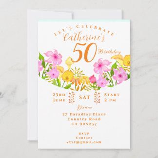 50-års födelsedagsinbjudan till blomsterträdgård meddelande