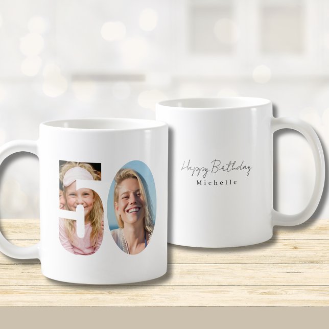 50-års födelsedagspresent med två anpassade foton  kaffemugg (Skapare uppladdad)
