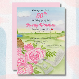 50-års golf födelsedagsfest Peonies På Golfbana Inbjudningar