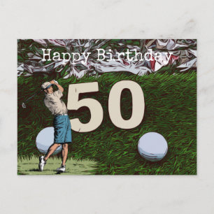 50-års golf födelsedagskort med golfboll vykort