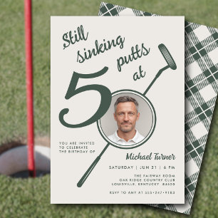 50-års golf tema födelsedag vuxen putter foto grön inbjudningar