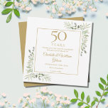 50 års Guldbröllopsdag Grönska Kvadrat Spara Datumet<br><div class="desc">Den här chicen har en ömtålig vattenfärgsgrej i land,  och den här sparar du inbjudan till datum kan vara personlig med din speciella 50-årsinformation om firande,  med en gyllene bakgrund på motsatt sida. Designad av Thisisnotme©</div>
