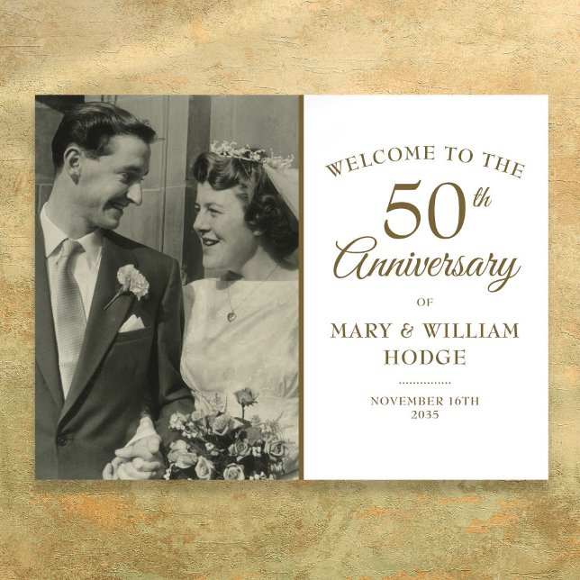 50-års guldbröllopsfoto välkomstskylt poster (50th Golden Anniversary Wedding Photo Welcome Sign)