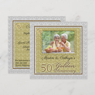 50-års guldjubileum Damask med foto Inbjudningar