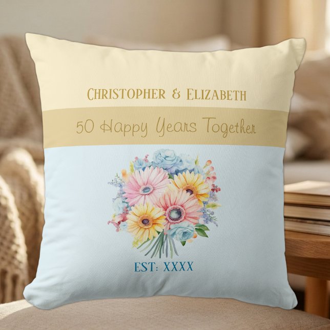 50-års guldjubileumsblommor blå kudde (Skapare uppladdad)