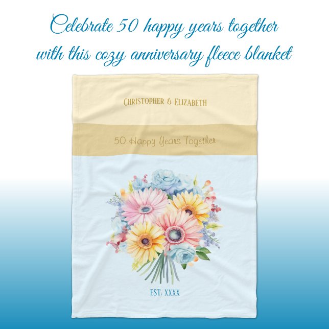 50 års guldjubileumsblommor blåa fleecefilt (Skapare uppladdad)