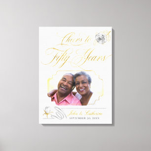 50-års gyllene bröllopsdag Foto Guldrosor Canvastryck