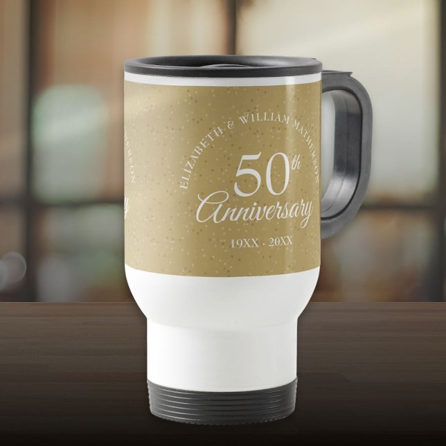 50-års gyllene bröllopsdag Guldstoftkonfetti Resemugg (50th Golden Wedding Anniversary Gold Dust Confetti Travel Mug)