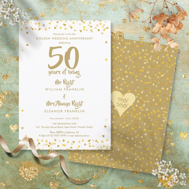 50-års gyllene bröllopsdag herrskapet Rätt Rolig Inbjudningar (50th Golden Wedding Anniversary Mr Mrs Right Fun Invitation)