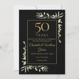 50-års gyllene bröllopsdag i guld och svart spara datumet
