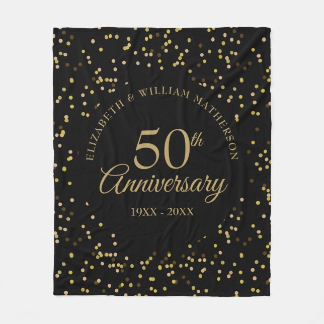 50-års gyllene bröllopsdag svart och guld fleecefilt (Framsidan)