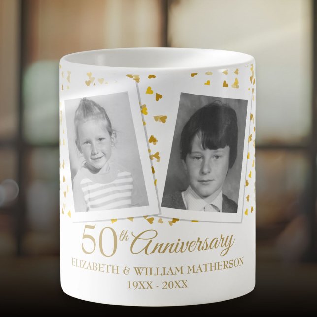 50-års gyllene bröllopsjubileum 2 bilder kaffemugg (50th Golden Wedding Anniversary 2 Photos Coffee Mug
)