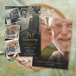 50-års gyllene bröllopsjubileum 5 fotokollage inbjudningar