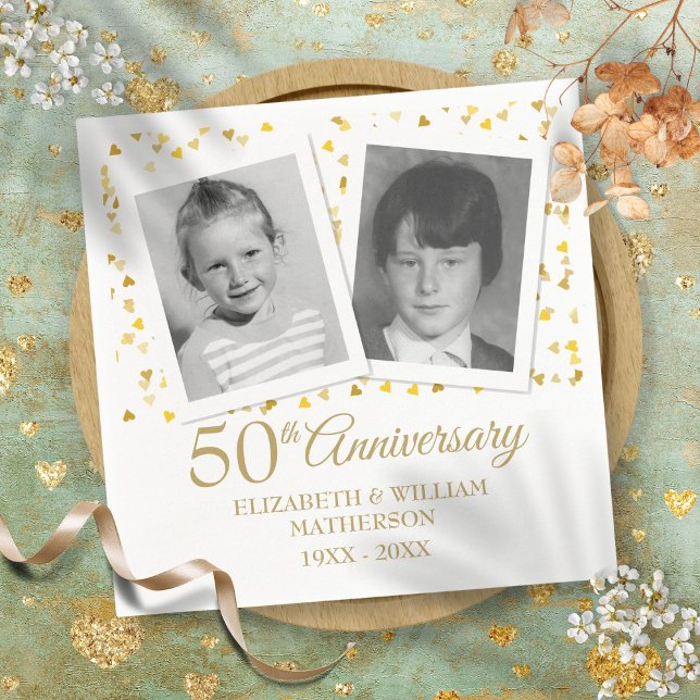 50-års gyllene bröllopsjubileum Barndomsfoton Pappersservett (50th Golden Wedding Anniversary Childhood Photos Napkins)