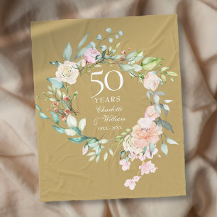 50-års gyllene bröllopsjubileum Blommig Guld Fleecefilt