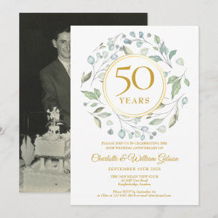 50-års gyllene bröllopsjubileum Foto Girland Inbjudningar