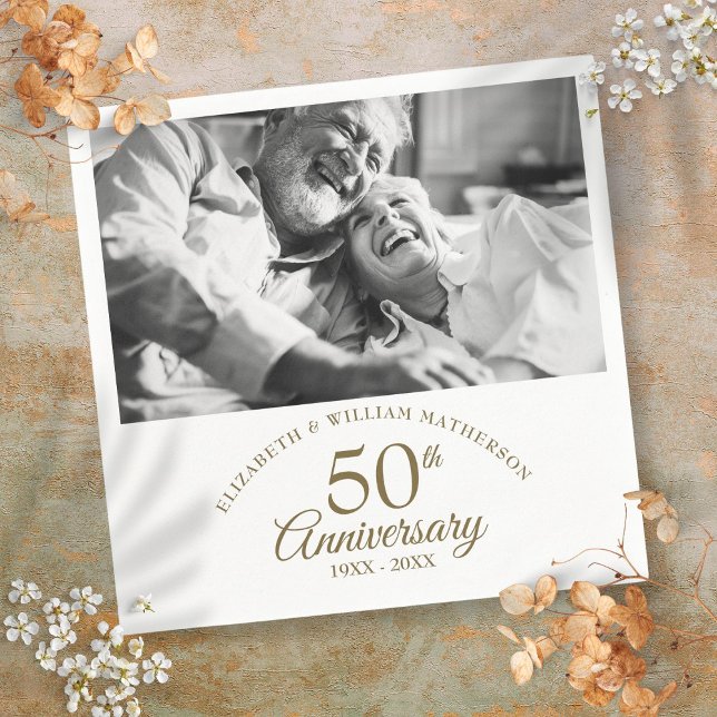 50-års gyllene bröllopsjubileum Foto Pappersservett (50th Golden Wedding Anniversary Photo Napkins)