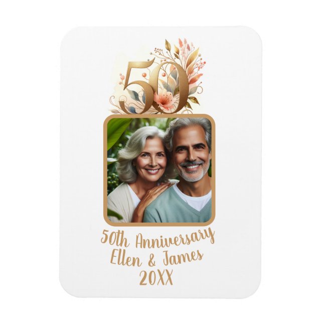 50-års gyllene bröllopsjubileum Foto present Magnet (Vertikal)