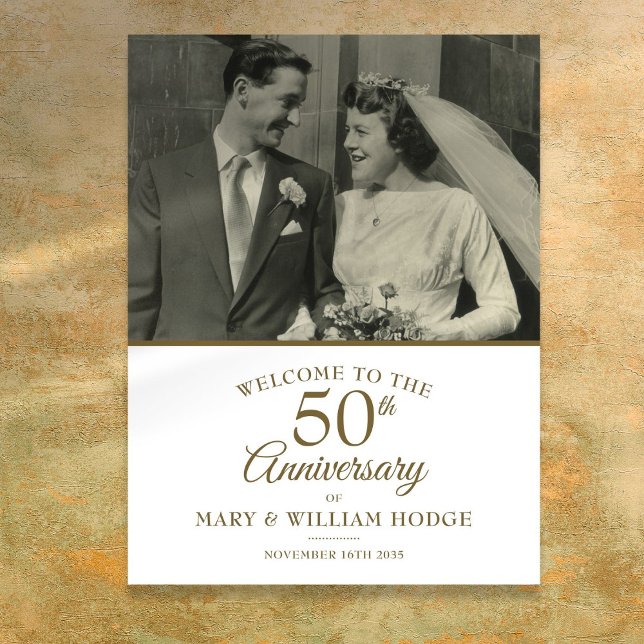 50-års gyllene bröllopsjubileum Foto Välkomstskylt Poster (50th Golden Anniversary Wedding Photo Welcome Sign)