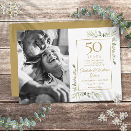 50-års gyllene bröllopsjubileum Grönska Foto Spara Datumet