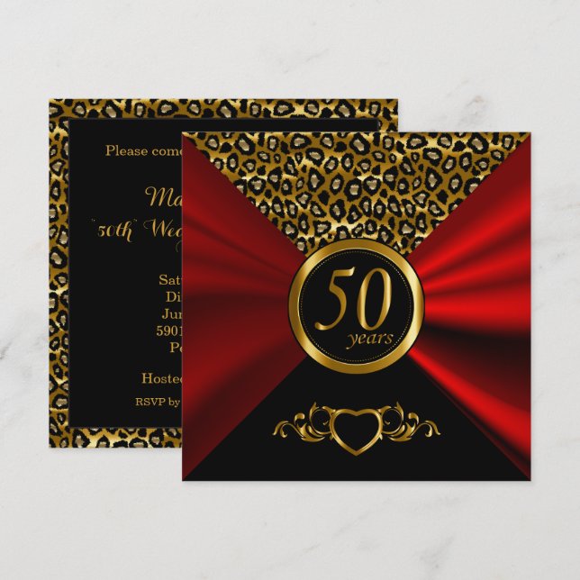 50-års gyllene bröllopsjubileum | Leopardmönster Inbjudningar (Fram/baksida)