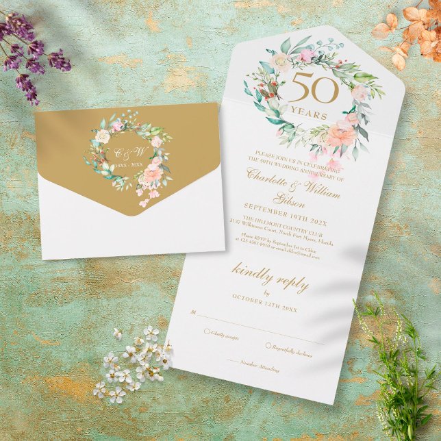 50-års gyllene bröllopsjubileum Monogram Blomma (Skapare uppladdad)