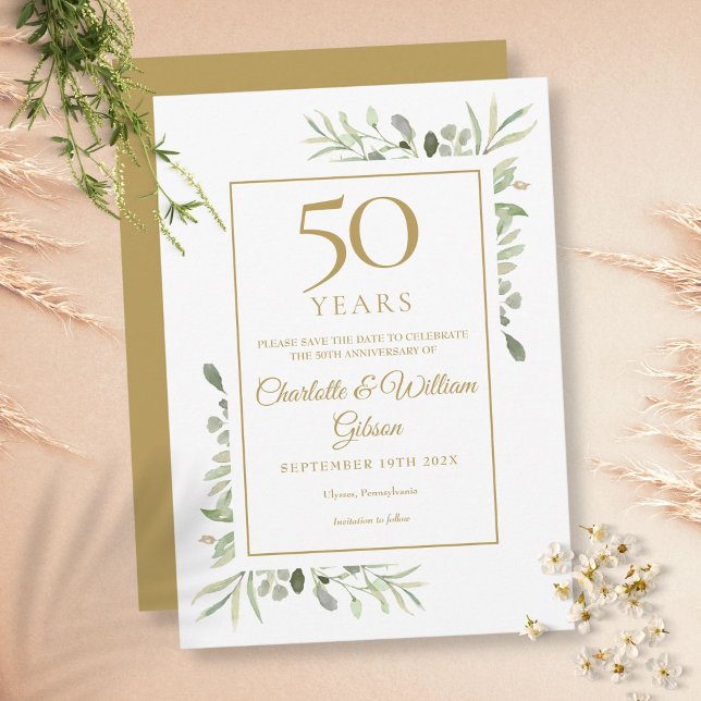 50-års gyllene jubileum Spara datum Grönska  Inbjudningar (Skapare uppladdad)