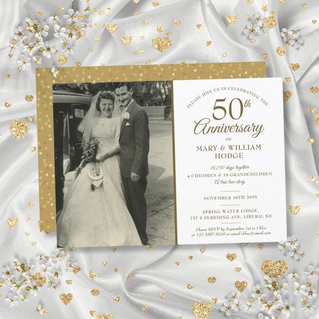 50-års gyllene jubileumsminder Bröllopsfoto Inbjudningar (50th Golden Anniversary Memories Wedding Photo Invitation)