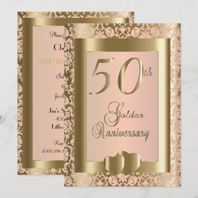50-års gyllene och rosa bröllopsjubileum | Gör-det Inbjudningar (Fram/baksida)
