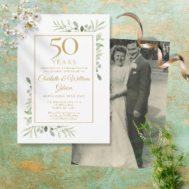 50 års Jubileum Bröllop Foto Grönska Akvarell Inbjudningar