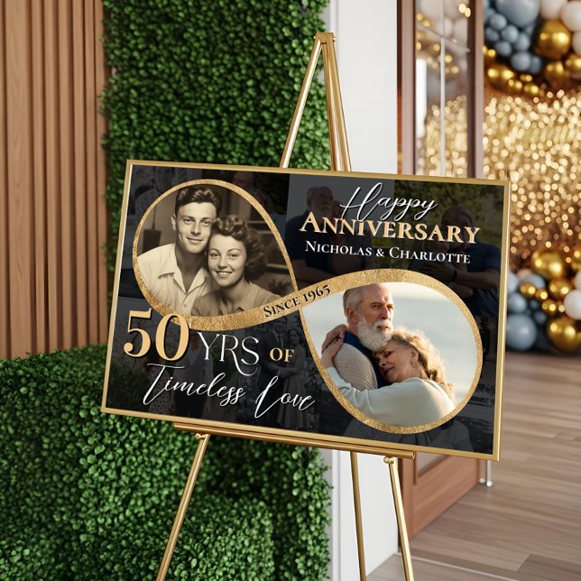 50-års jubileum då och nu guld infinity poster (50th Happy Anniversary Then & Now Gold Infinity Poster)