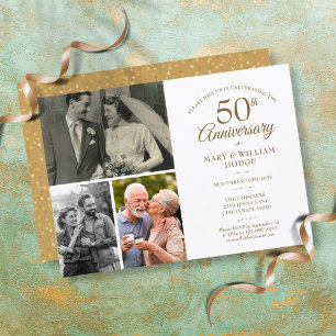 50 års Jubileum Guld Hjärta Konfetti 3 Foto Inbjudningar