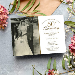 50 års Jubileum Guld Hjärta Konfetti Bröllop Foto Inbjudningar