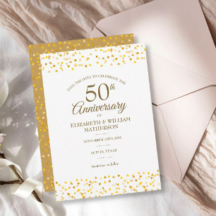 50 års Jubileum Gyllene Kärlek Hjärtan Spara Datum Inbjudningar